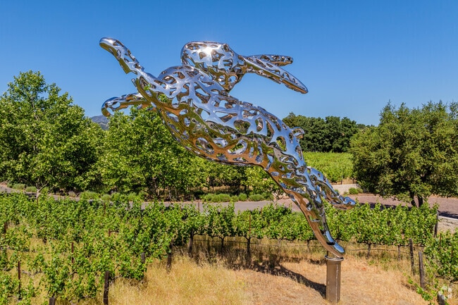Saint Helena is defined by its massive wineries, many displaying sculptures along Highway 128.