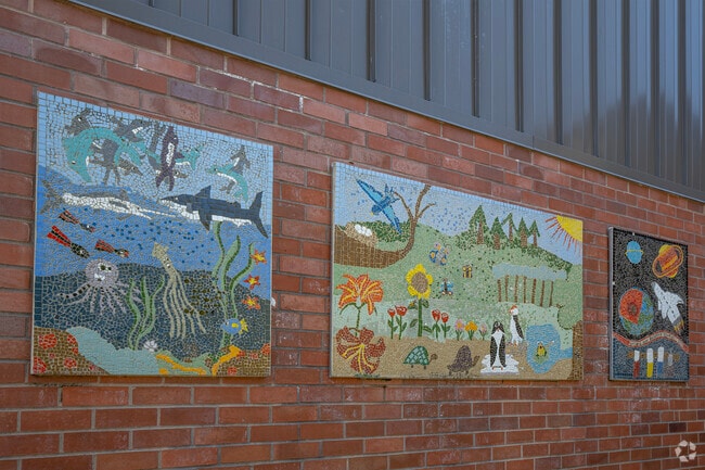 Mosaic art decorates the walls at L.C. Tobias Elementary School in Aloha, Oregon.