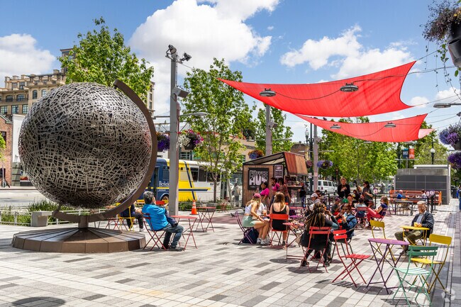 Downtown Bart Plaza in Downtown Berkeley is a great gathering spot for friends and family.
