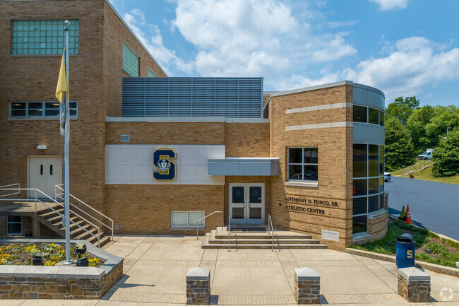 Gym entrance at Salesianum School in the Triangle neighborhood.