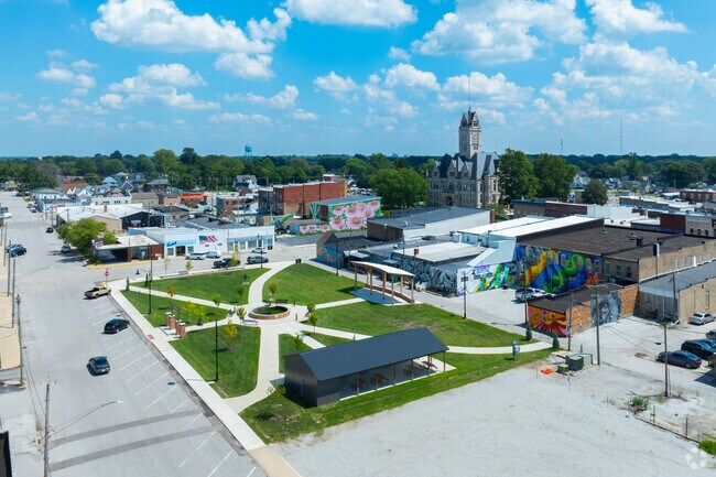 Murals decorate buildings throughout downtown Rensselaer.