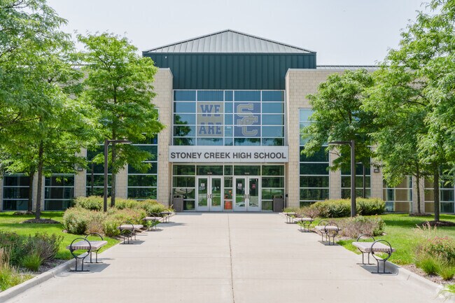 Stoney Creek High School front entrance in Rochester Hills.