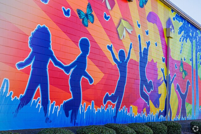 A mural highlights the playfulness of the Children's Museum in Downtown High Point.