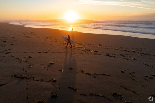 Fairfield surfers enjoy a beautiful sunset at Samoa Beach.