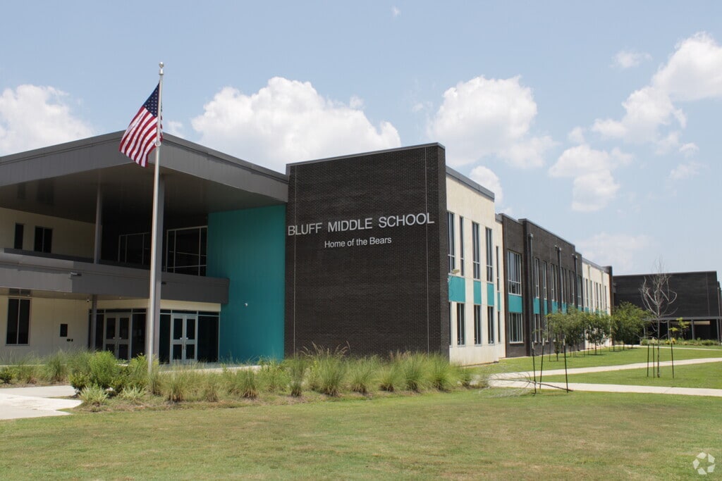 Main entrance to Bluff Middle School in Ascension Parish, Prairieville LA