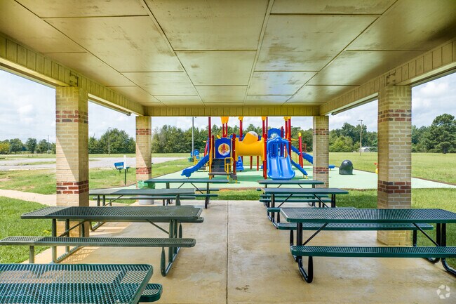 Blythe Area Recreation Center boasts covered seating in the pavilion for residents.