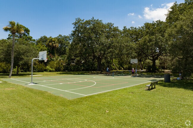 Tennis and basketball courts are available at Jaycee Park.