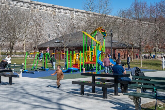 Residents enjoy the playground at Kensico Dam Plaza in Valhalla.