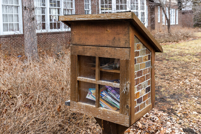 Dowling Elementary School has a mini library outside the main entrance.
