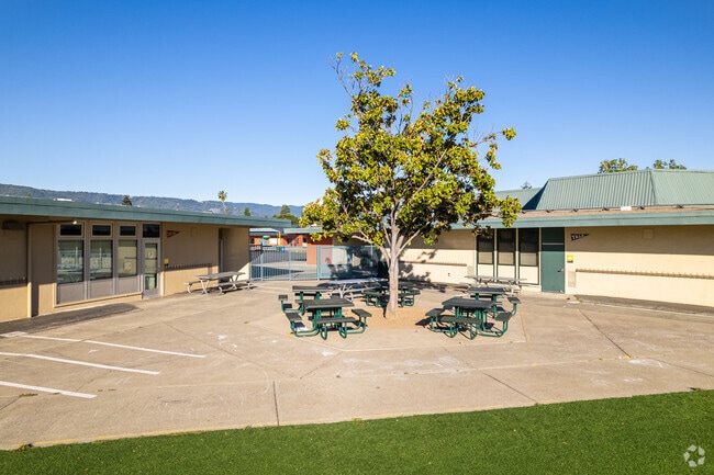 There's an outdoor picnic area at Capri Elementary School in San Tomas.