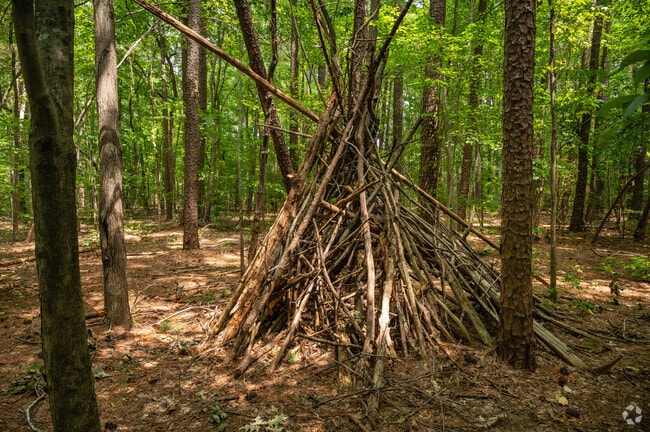 A wooden tipi stands at Sandy Creek Park in Garrett.