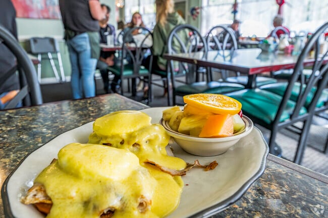 The Cutten Chalet serves a great California Eggs Benedict in Pine Hills.