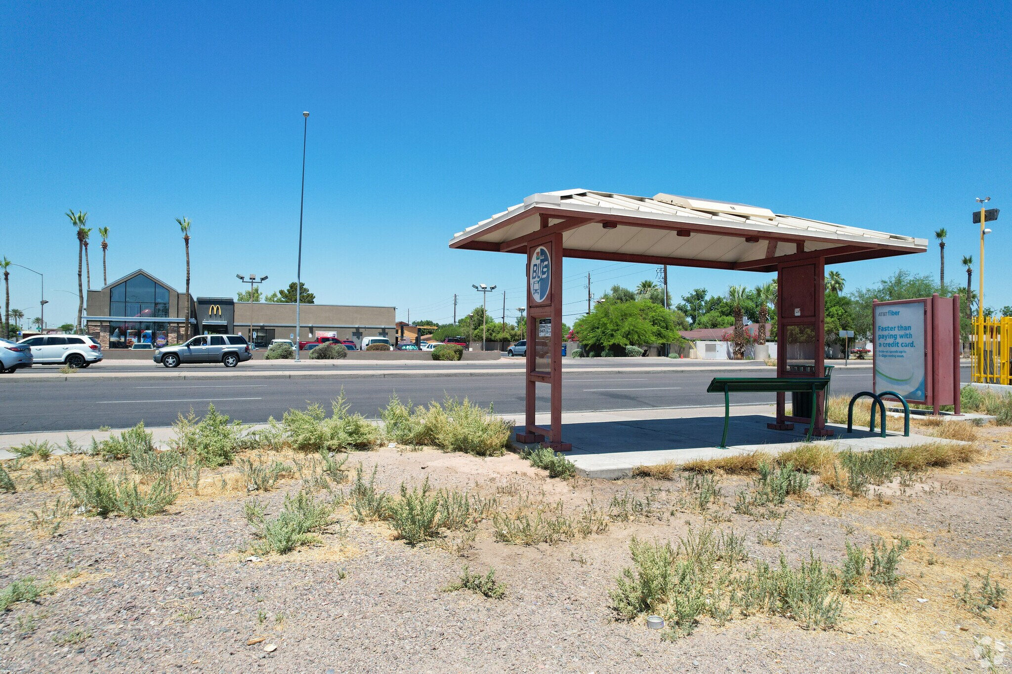 West Main provides shaded bus stops and other forms of public transportation.