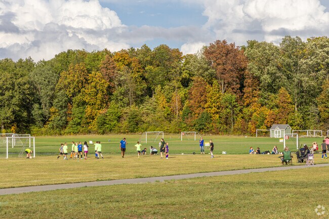 A group of kids play soccer at the Yorktown Sports Park in Yorktown, IN.
