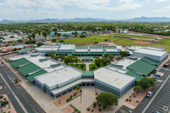 An overview of the Greenfield Junior High School campus in Gilbert, AZ.
