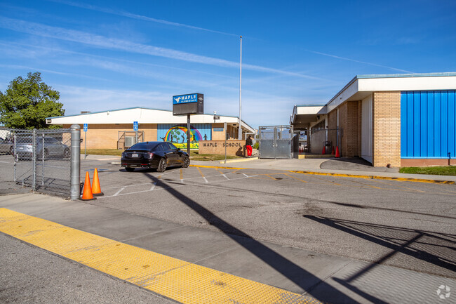 A view of the Maple Elementary School buildings from the street.