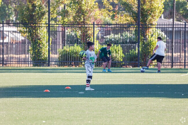Some future soccer stars practice at Central Park in Marina Park.