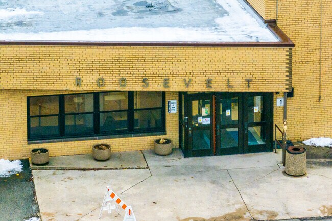Roosevelt Junior High School has multiple entrances.