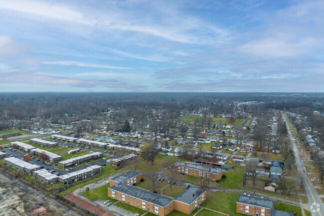 Aerial view of Austin Village looking north.