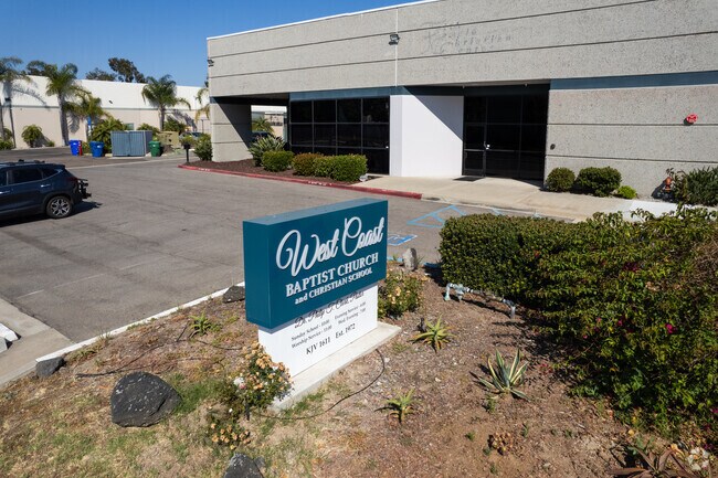 The front building and signage at West Coast Baptist School in Oceanside