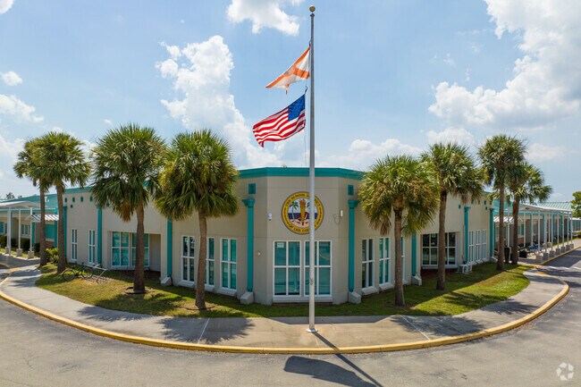 Lee County school district symbol with the national flag in Belle Vue neighborhood.