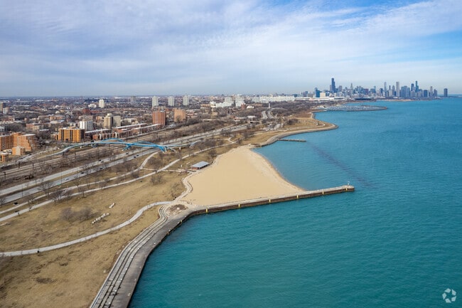 Oakwood beach, burnam park, skyline and bronzville backdrop