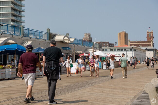 go for a stroll or grab a bite to eat on the boardwalk in Asbury Park.