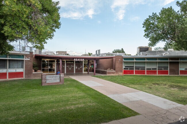 A welcoming entrance is seen at Heaton Middle School in Pueblo.