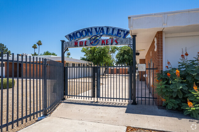Enter through the gated entrance adorned with the name of Moon Valley High School in Phoenix.