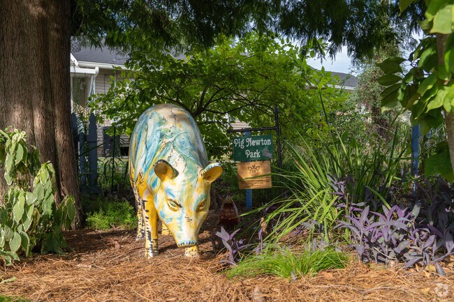 Local Pig Newton in Broadmoor sits outside year round and is an attraction among residents.