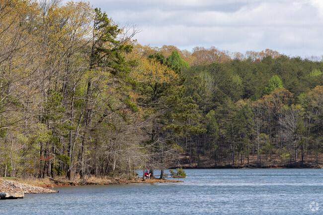Man sitting on the side of Lake Lanier in Dawson County, GA.