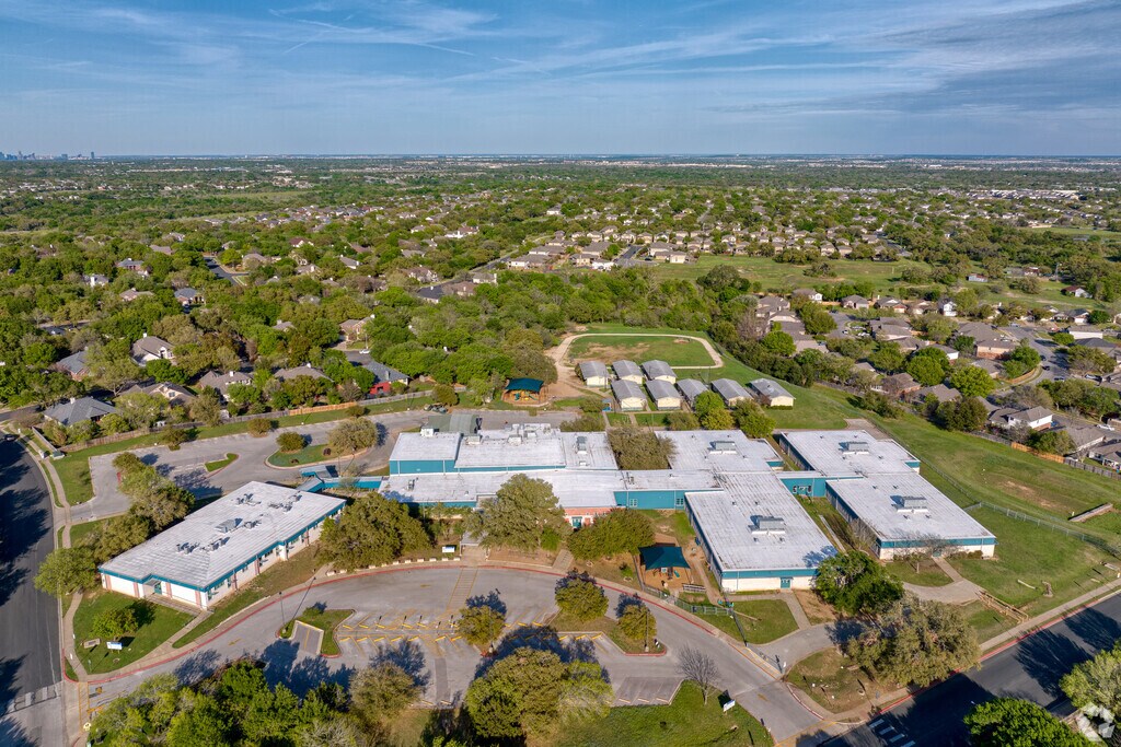 Overview of Timy Baranoff Elementary School is an expanisve campus with play grounds and open fields.
