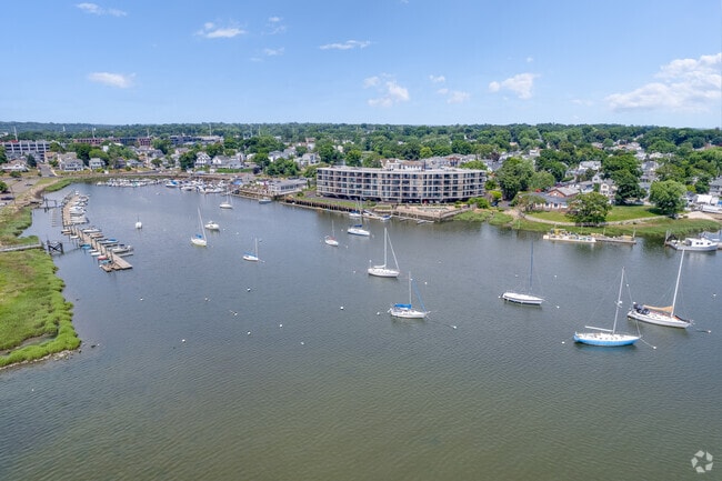 Boats sitting in the marina adjacent to Veterans Park in South Norwalk.