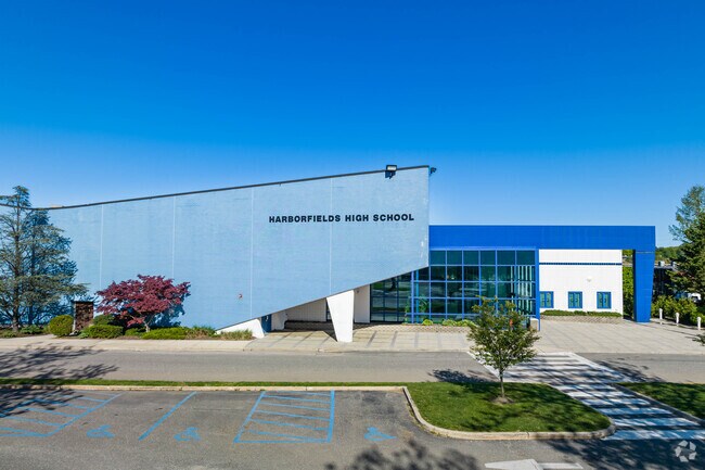 This is the main entrance to Harborfields High School in Greenlawn.