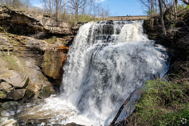 Brandywine Falls in the Cuyahoga Valley National Park is a popular sight seeing destination near the Merriman Hills neighborhood.