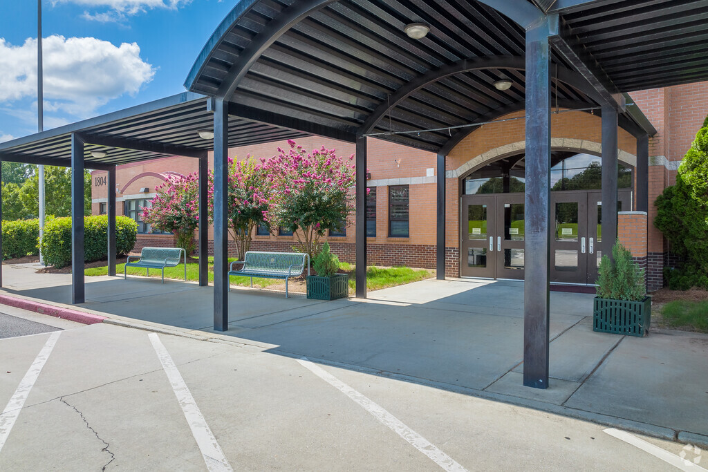 Close up shot of the school entrance