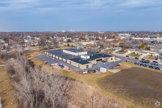 Edgewood Elementary School and downtown Milwaukee in the distance.