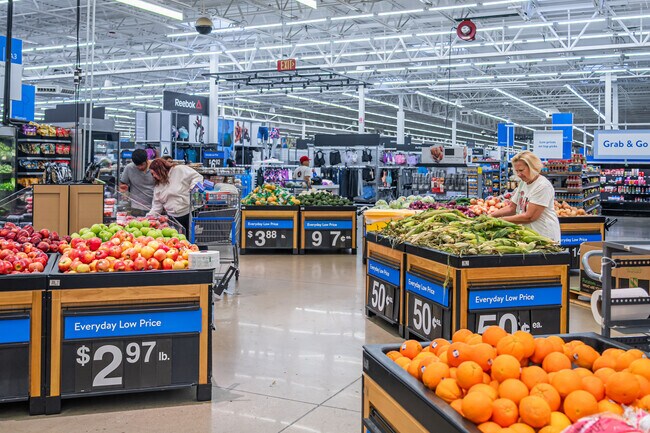 Residents shop for everything from groceries to electronics at the local Walmart.
