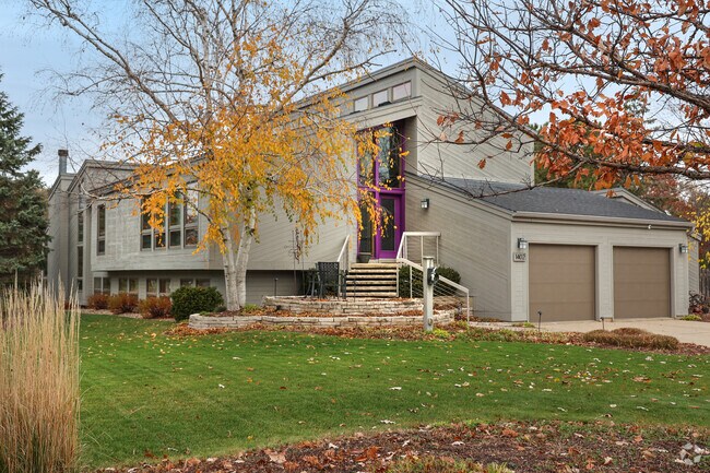 Contemporary houses with asymmetrical roofs add character to the Stonefield neighborhood.