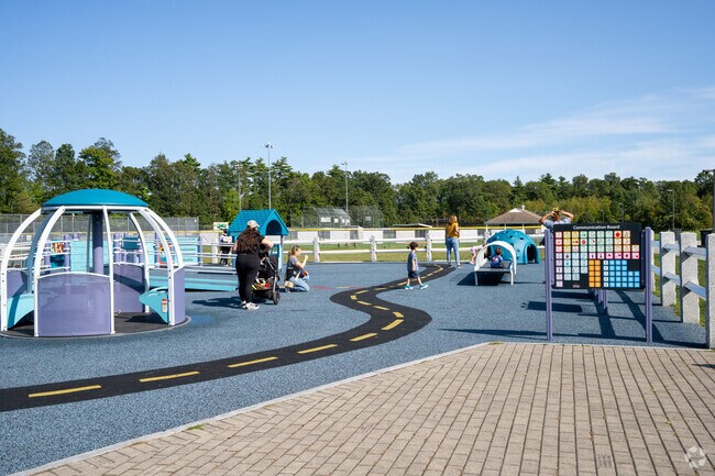 The inclusive play area at Griffin Park is wheelchair-friendly and includes multiple options for sensory play.