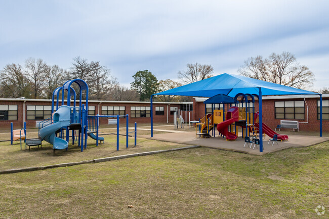 Kids at Winchester Elementary in Memphis stay cool under the covered playground.