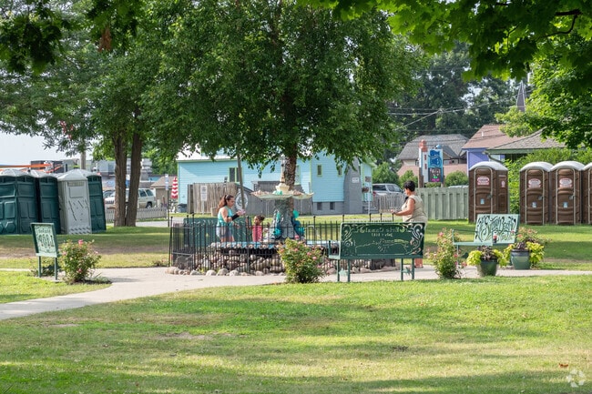 The fountain in the park at The Bandstand in Sylvan Beach draws people from all across Vienna