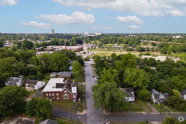 An aerial overview of Beaumont Village and Spartanburg Downtown.