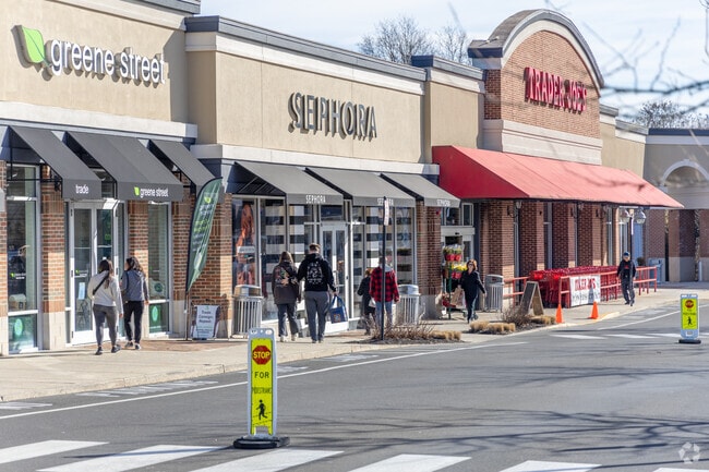 Outdoor shopping plazas line Bethlehem Pike in Montgomery Township.