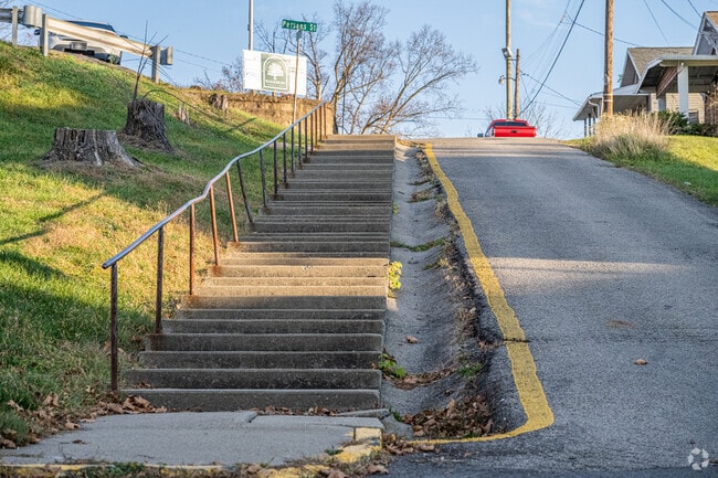 Steep cement steps help residents climb the hilly terrain in the Woodburn neighborhood.