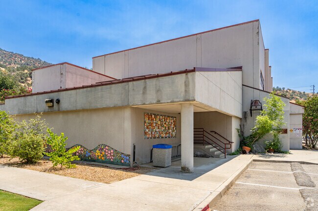 A colorful mosaic brightens up the multi-purpose building at Three Rivers Elementary School.