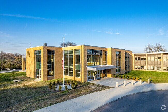The Hixson Middle School building has a beautiful modern entrance