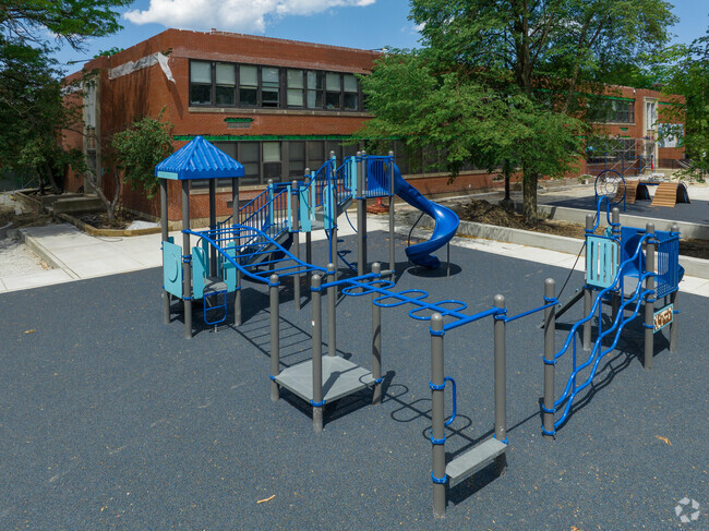 Students enjoy the playground at Mayer Elementary in Sheffield and DePaul.