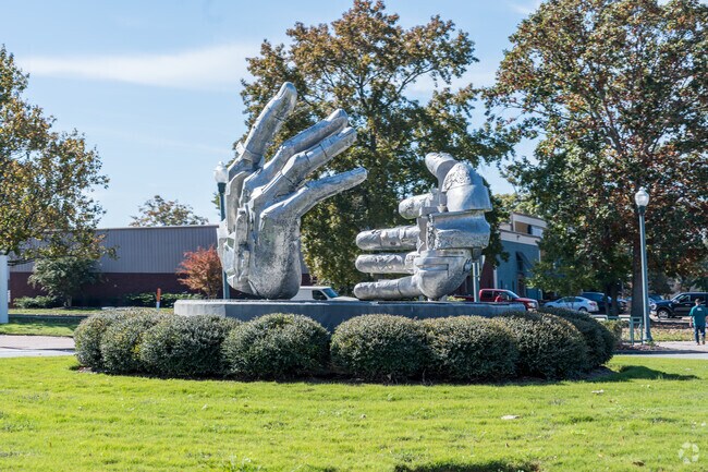 Large-scale sculptures fill the streets in Oyster Point.