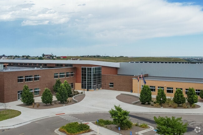 The drop-off circle at Riverdale Ridge High School in Thornton, Colorado.